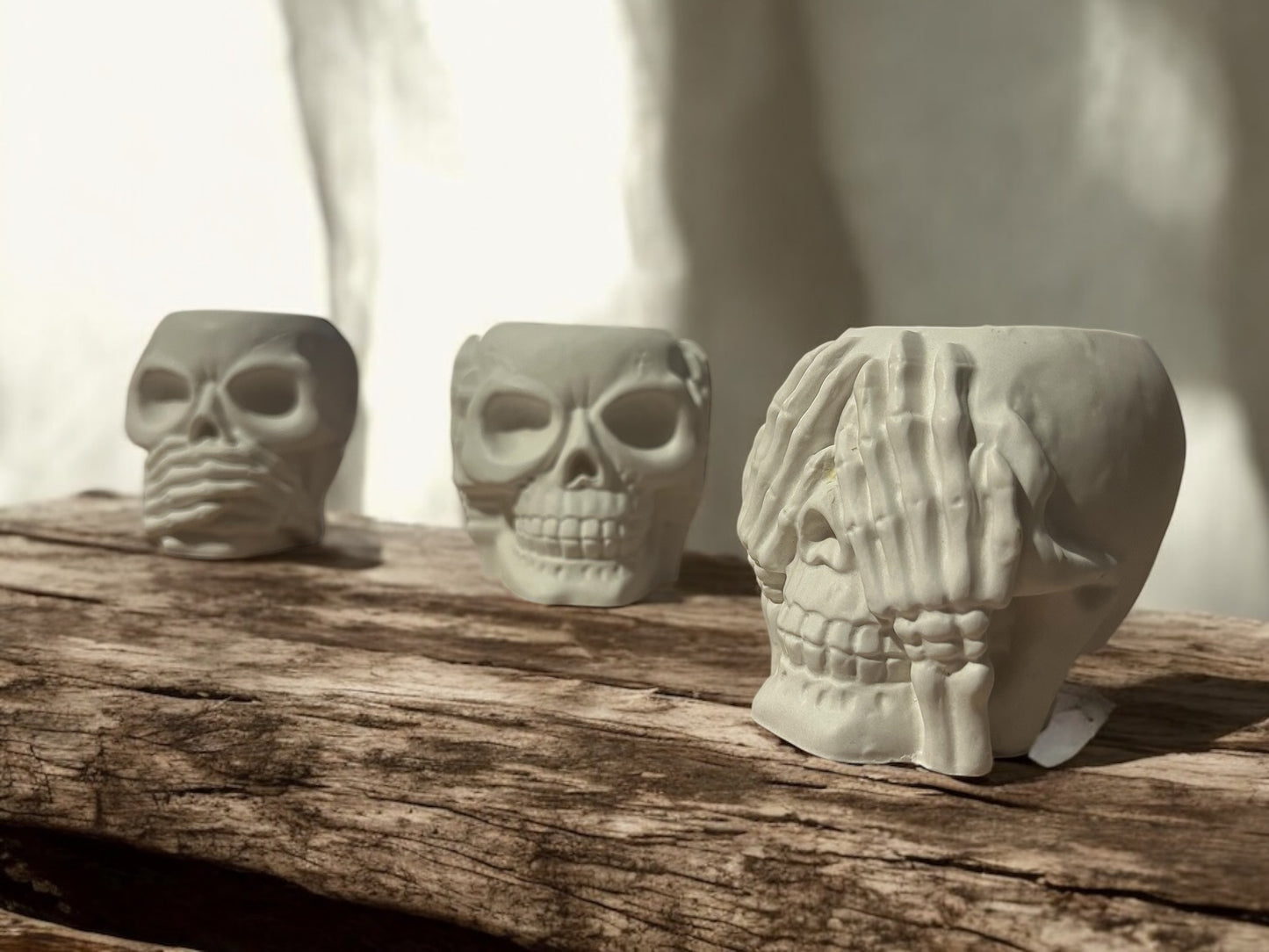 Totenkopf 3er Set als Behälter Kerzen oder kleiner Blumentopf usw.
