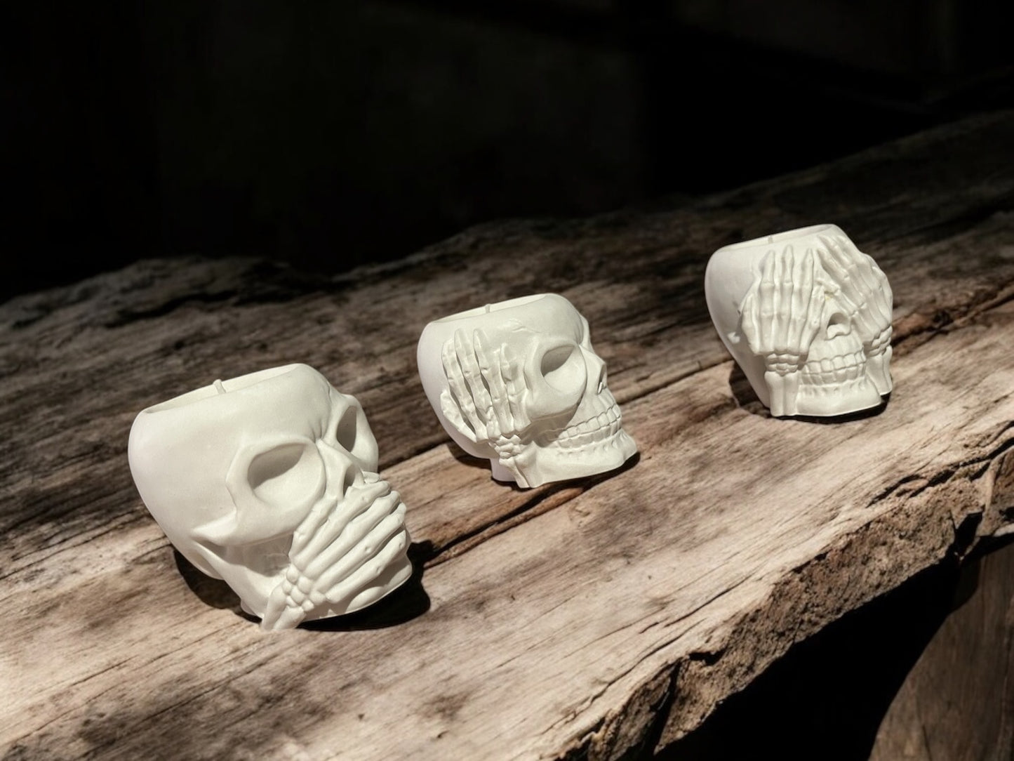 Totenkopf 3er Set als Behälter Kerzen oder kleiner Blumentopf usw.